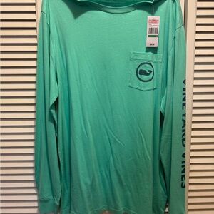 Vineyard Vines Green Long Sleeve Tee - Cotton Crewneck